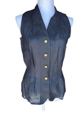 SLB by Sunny Leigh Women's Classic Waistcoat 100% Linen Black Size Small